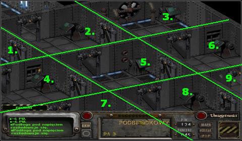 Od czwórki w lewo i od szóstki w prawo znajdują się pomieszczenia pełne nieuzbrojonych żołnierzy Enklawy Znajdziemy w nich również masę różnorakiego sprzętu - Enklawa (1) | Opis przejścia | Fallout 2 - Fallout 2 - poradnik do gry