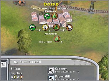 Poświęć trochę czasu na wybranie dobrego miasteczka do wykupienia lub wylicytowania papierni. Niezwykle ważne jest to żeby w okolicy znajdował się co najmniej jeden tartak. - 4. Północny zachód USA - opis | Scenariusze | Sid Meiers Railroads! - Sid Meiers Railroads! - poradnik do gry