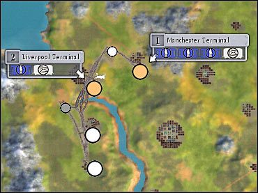 Liverpool możesz łączyć z Manchesterem w linii prostej, bądź też zdecydować się na przyłączenie znajdujących się w tej okolicy fabryk (rafinerii, kopalń, farm itp.). - 5. Wielka Brytania - opis | Scenariusze | Sid Meiers Railroads! - Sid Meiers Railroads! - poradnik do gry