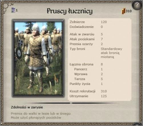 Niskie koszty utrzymania potwierdzają tylko że warto wydać trochę grosza więcej, i kupić pruskich łuczników, zamiast chłopskich - Zakon Krzyżacki - Armia (3) - TEUTONIC - Medieval II: Total War - Królestwa - poradnik do gry