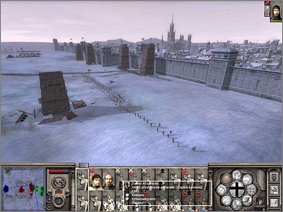 Luźna formacja pruskich łuczników ostrzeliwujących obrońców na murach miasta - Zakon Krzyżacki - Armia (3) - TEUTONIC - Medieval II: Total War - Królestwa - poradnik do gry