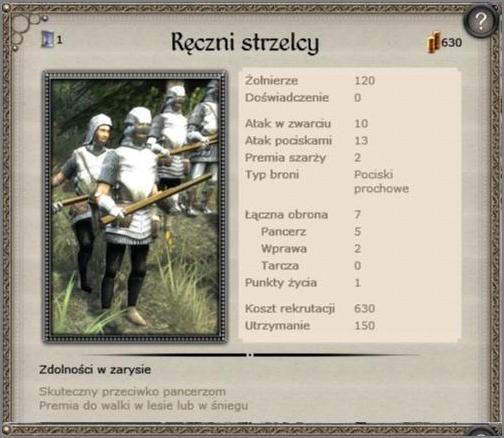 Jedyna Formacja z bronią palną, jaką Zakon Krzyżacki będzie wstanie rekrutować - Zakon Krzyżacki - Armia (4) - TEUTONIC - Medieval II: Total War - Królestwa - poradnik do gry
