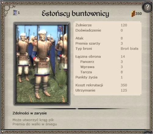 Mało przydatna Formacja Włócznicza, wykorzystywana od początku do końca kampanii - Wlk. Księstwo Litewskie - Armia (2) - TEUTONIC - Medieval II: Total War - Królestwa - poradnik do gry
