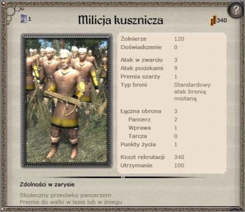 Podobnie jak z milicją łuczniczą, tyle że poprawiony atak pociskami, w raz nim koszty rekrutacji - Nowogród - Armia (1) - TEUTONIC - Medieval II: Total War - Królestwa - poradnik do gry