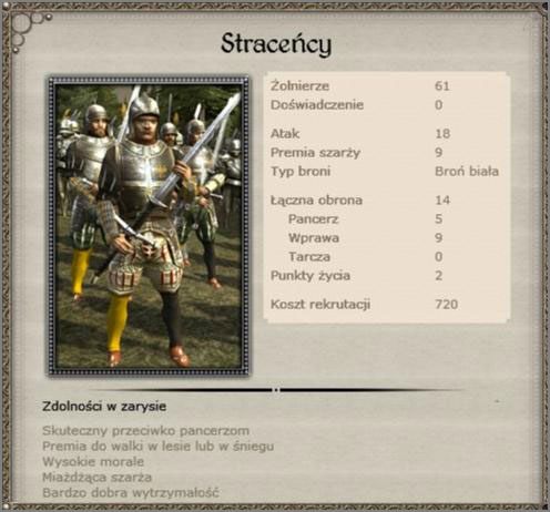 Formacja nieliczna, przeznaczona do rozbijania formacji ciężkiej piechoty nieprzyjaciela - Cesarstwo Niemieckie - Armia (3) - TEUTONIC - Medieval II: Total War - Królestwa - poradnik do gry
