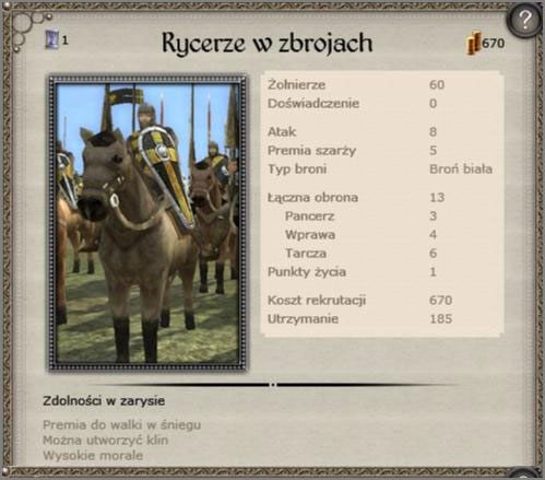 Ciężka konnica z większością zalet lekkiej jazdy, nieźle radzą sobie jako formacja pościgowa, w dodatku skutecznie rozbijają formacje kusznicze/łucznicze oraz inżynieryjne nieprzyjaciela - Cesarstwo Niemieckie - Armia (4) - TEUTONIC - Medieval II: Total War - Królestwa - poradnik do gry