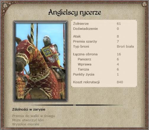 Następca Rycerzy Feudalnych, nie wyróżnia się znaczącą poprawą statystyk - Anglia - Armia (3) - BRITANNIA - Medieval II: Total War - Królestwa - poradnik do gry