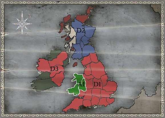 Zważywszy na prostotę mapy Całej Kampanii, wszelkie ruchy armii są uproszczone, oraz wręcz same się narzucają - Walia - Ekspansja - BRITANNIA - Medieval II: Total War - Królestwa - poradnik do gry