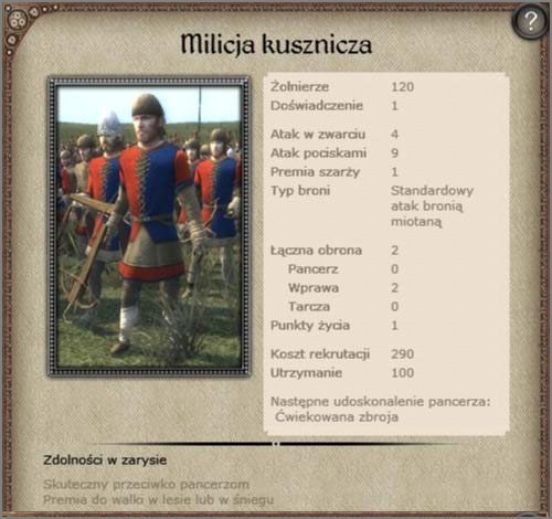 Typowe oddziały milicji kuszniczej Zalecani do służby na zamkach, miastach oraz przydatni w regularnej armii jeżeli zmuszony jesteś by oszczędzać - Norwegia - Armia (1) - BRITANNIA - Medieval II: Total War - Królestwa - poradnik do gry