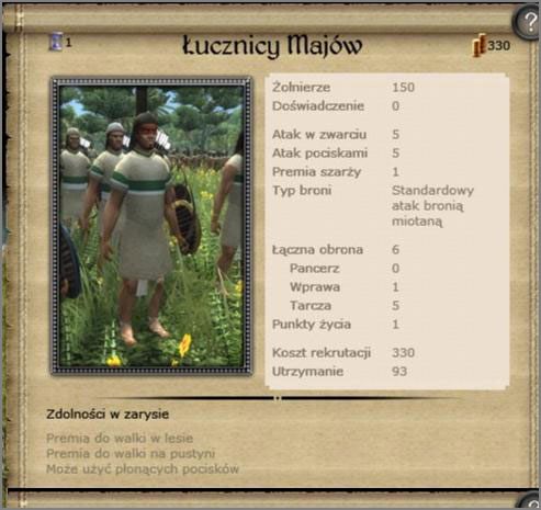 Jedyna przyzwoita formacja łucznicza warta polecenia, statystyki poniżej przeciętnej dla typowych łuczników Europejskich - Majowie (2) - AMERICAS - Medieval II: Total War - Królestwa - poradnik do gry
