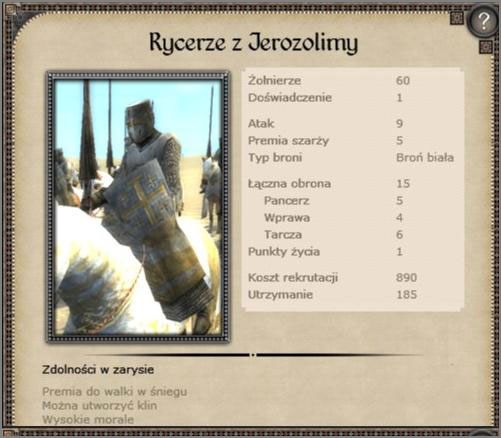 Jedna z dostępnych formacji ciężkiej kawalerii - Królestwo Jerozolimy - Armia (2) - CRUSADES - Medieval II: Total War - Królestwa - poradnik do gry