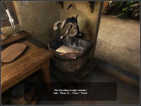 Wsyp dwie łopatki mąki (flour), łyżkę soli (salt), drożdży (yeast) oraz wodę (powinieneś mieć trochę wody w inwentarzu - jeśli nie, nabierz ze studni) - Friday March 29, 1566 cz.1 | Nostradamus Ostatnia Przepowiednia - Nostradamus: Ostatnia Przepowiednia - poradnik do gry