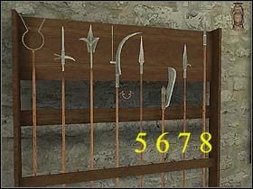 Tu upewnia się, że przedstawione na ścianie herby należą właśnie do Rycerzy Okrągłego Stołu - Noc z 15 na 16 lipca 1895 cz.4 - Sherlock Holmes kontra Arsene Lupin - poradnik do gry