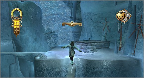 Wdrap się po lodzie na półkę skalną, po czym ruszaj naprzód po kolejnej wąskiej lodowej belce - [Solucja] Północ cz.5 | Złoty kompas - Złoty kompas - poradnik do gry