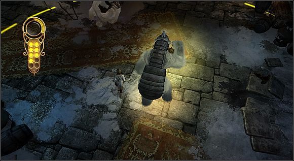 Jeśli planujesz zbierać informacje o znaczeniach symboli rozmieszczonych w odnogach głównego korytarza, musisz iść przed swoim strażnikiem, praktycznie na krawędzi żółtego kręgu - [Solucja] Svalbard - dziedziniec cz.2 | Złoty kompas - Złoty kompas - poradnik do gry