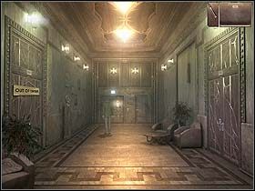 Skończywszy rozmowę z połowicą, Norm wychodzi ze swego apartamentu drzwiami po lewej i korzysta z widocznej na końcu korytarza (na wprost) windy - Dzień pierwszy (piątek, 9 czerwca) cz.4 | Sinking Island - Sinking Island - poradnik do gry