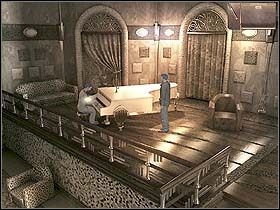 Ostatecznie Norm zjeżdża windą na poziom L2, a wyszedłszy z niej, zauważa na podeście z fortepianem (w górę ekranu) relaksującego się grą Billyego - Dzień pierwszy (piątek, 9 czerwca) cz.6 | Sinking Island - Sinking Island - poradnik do gry