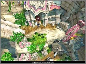 Zdobytą deskę połóż na kolumnie , wdrap się na skałę wyżej (po prawej) i zeskocz na deskę, poprosiwszy uprzednio agenta, by stanął na jej drugim końcu - Rozdział III - Katastrofa (cz.2) | Jack Keane - Jack Keane - poradnik do gry