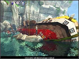 Na umiejscowionym nad nim kołowrocie użyj nabytego w Cape Town oleju smarowego (a jeśli go nie posiadasz, znalezionego wosku do włosów, którego próbkę otwórz nożyczkami ) i zakręć korbą - Rozdział III - Katastrofa (cz.2) | Jack Keane - Jack Keane - poradnik do gry