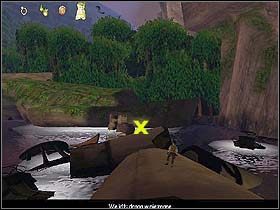 Znalazłszy się na zewnątrz latarni, nie czekaj, aż ta zawali się na Ciebie, tylko zbiegnij po schodach i skieruj się ku stojącemu przy brzegu małemu człowiekowi (lewy górny róg skalistej plaży) - Rozdział VIII - Decyzja Jacka - Jack Keane - poradnik do gry