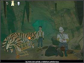 Wróć do pieczary (w prawo), w której leży martwe zwierzę i ulokuj je na wózku (kliknij wózkiem na tygrysie ) - Rozdział IX - Szkolenie Jacka (cz.2) - Jack Keane - poradnik do gry