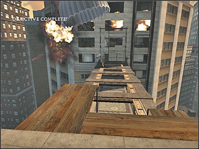 Zgodnie z wyświetloną przez grę podpowiedzią, pierwszego wroga będziesz bezpośrednio zlikwidować, korzystając z opcji walki wręcz - Poziom pierwszy (cz.2) | Akt 1 - Nowy Jork | Turning Point: Fall of Liberty - Turning Point: Fall of Liberty - poradnik do gry