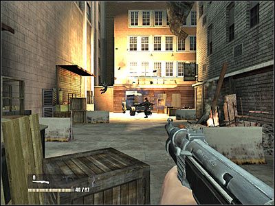 Za rogiem wpadniesz oczywiście na kolejnych wrogów, aczkolwiek nie będzie ich zbyt wielu - Poziom pierwszy (cz.4) | Akt 1 - Nowy Jork | Turning Point: Fall of Liberty - Turning Point: Fall of Liberty - poradnik do gry