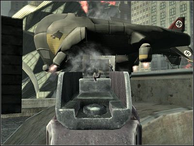 Uważaj, gdyż za Tobą pojawi się pojedynczy przeciwnik, który wybiegnie z budynku (screen) - Poziom drugi (cz.2) | Akt 1 - Nowy Jork | Turning Point: Fall of Liberty - Turning Point: Fall of Liberty - poradnik do gry