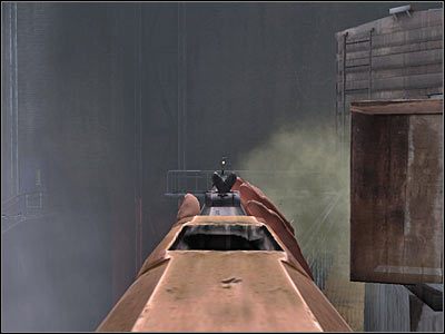 Możesz już skierować się w stronę prowadzącej na niższy poziom drabiny, zlokalizowanej na prawo od wagonu - Poziom trzeci (cz.2) | Akt 1 - Nowy Jork | Turning Point: Fall of Liberty - Turning Point: Fall of Liberty - poradnik do gry