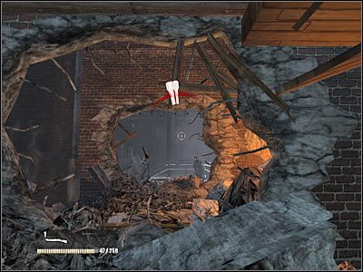 Ponownie musisz uważać na widoczne na ziemi ślady reflektorów - Poziom trzeci (cz.2) | Akt 1 - Nowy Jork | Turning Point: Fall of Liberty - Turning Point: Fall of Liberty - poradnik do gry