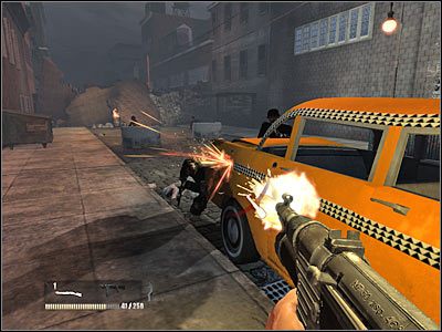 Zejście do tuneli metra, o którym jest mowa w celach misji odnajdziesz w ukazanym na screenie miejscu - Poziom trzeci (cz.3) | Akt 1 - Nowy Jork | Turning Point: Fall of Liberty - Turning Point: Fall of Liberty - poradnik do gry