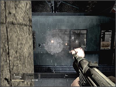 Skieruj się od razu prawo, wchodząc do wagonu, w którym skrywali się niektórzy przeciwnicy - Poziom trzeci (cz.3) | Akt 1 - Nowy Jork | Turning Point: Fall of Liberty - Turning Point: Fall of Liberty - poradnik do gry