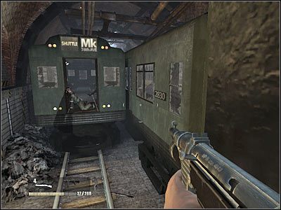 Wkrótce powinieneś dotrzeć do miejsca, w którym możesz wyjść z ostatniego wagonu - Poziom trzeci (cz.4) | Akt 1 - Nowy Jork | Turning Point: Fall of Liberty - Turning Point: Fall of Liberty - poradnik do gry