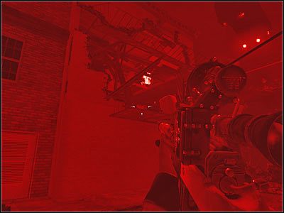 Proponowałbym skierować się do prawego budynku, w którym znajdują się dwaj sojusznicy (screen) - Poziom trzeci (cz.6) | Akt 1 - Nowy Jork | Turning Point: Fall of Liberty - Turning Point: Fall of Liberty - poradnik do gry