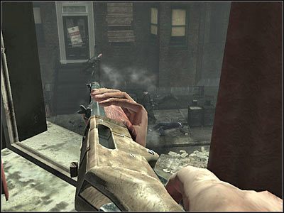 Przygotuj się, gdyż od prawej strony nadjedzie wrogi czołg (screen) - Poziom pierwszy (cz.1) | Akt 2 - Waszyngton | Turning Point: Fall of Liberty - Turning Point: Fall of Liberty - poradnik do gry