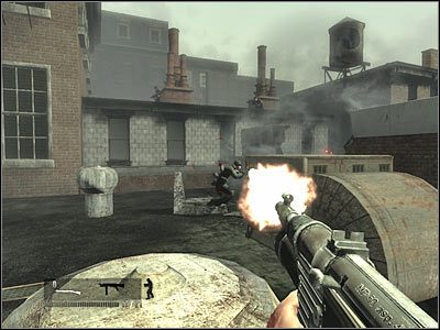 Uważaj na przeciwników, którzy mogą ukrywać się w niewielkim korytarzu, zlokalizowanym po Twojej lewej stronie (screen) - Poziom pierwszy (cz.2) | Akt 2 - Waszyngton | Turning Point: Fall of Liberty - Turning Point: Fall of Liberty - poradnik do gry