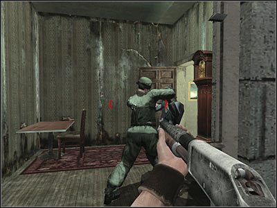 Po znalezieniu się w niewielkiej kuchni obróć się w prawo tak, aby mieć przed sobą lodówkę (screen) - Poziom pierwszy (cz.4) | Akt 2 - Waszyngton | Turning Point: Fall of Liberty - Turning Point: Fall of Liberty - poradnik do gry