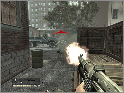 Możesz już skierować się do jedynego wejścia prowadzącego do fabryki, znajdującego się po prawej stronie - Poziom pierwszy (cz.6) | Akt 2 - Waszyngton | Turning Point: Fall of Liberty - Turning Point: Fall of Liberty - poradnik do gry