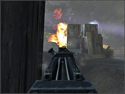 Po prawej stronie znajduje się ponadto pojazd opancerzony - Poziom trzeci (cz.3) | Akt 2 - Waszyngton | Turning Point: Fall of Liberty - Turning Point: Fall of Liberty - poradnik do gry