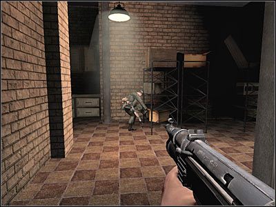 Na znajdującym się tu kucharzu będziesz mógł dokonać efektownej egzekucji (screen), zakładając oczywiście, iż będziesz w stanie zaatakować go z zaskoczenia - Poziom trzeci (cz.4) | Akt 2 - Waszyngton | Turning Point: Fall of Liberty - Turning Point: Fall of Liberty - poradnik do gry