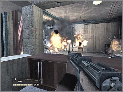 Ostrożnie skieruj się do miejsca, gdzie znajdowały się wybuchowe kanistry - Poziom drugi (cz.4) | Akt 3 - Londyn | Turning Point: Fall of Liberty - Turning Point: Fall of Liberty - poradnik do gry