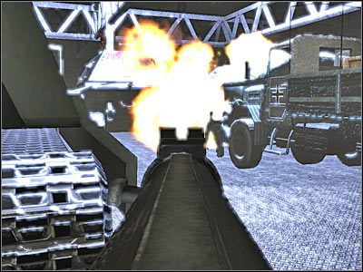 Ponownie skorzystaj z karabinu, tym razem w celu zabezpieczenia kolejnych górnych balkoników - Poziom trzeci (cz.1) | Akt 3 - Londyn | Turning Point: Fall of Liberty - Turning Point: Fall of Liberty - poradnik do gry