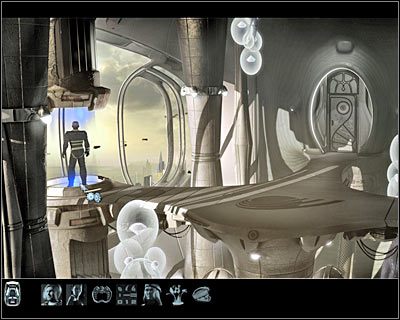 Zainteresuj się dwoma interaktywnymi obiektami, których lokalizacje zostały przedstawione na poniższym screenie - Rozdział 1 - Apartamenty (cz.5) | Perry Rhodan Dziedzictwo Przeszłości - Perry Rhodan: Dziedzictwo Przeszłości - poradnik do gry