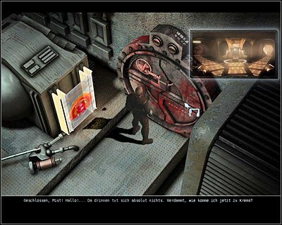 Gotowej mikstury użyj na przedstawionym na screenie zamku, dzięki czemu automatycznie powinien się on stopić (dysponowałeś kwasem) - Rozdział 4 - Gom Callaedus - Górna strefa (cz.4) | Perry Rhodan - Perry Rhodan: Dziedzictwo Przeszłości - poradnik do gry