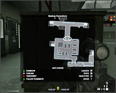 Podejdź teraz trochę do przodu i w analogiczny sposób do wcześniej rozgrywanych misji likwiduj wrogów stojących na dole (screen) - Rafineria (cz.3) | Akt 6 - Pustynia w Newadzie | Rainbow Six Vegas 2 - Tom Clancys Rainbow Six Vegas 2 - poradnik do gry