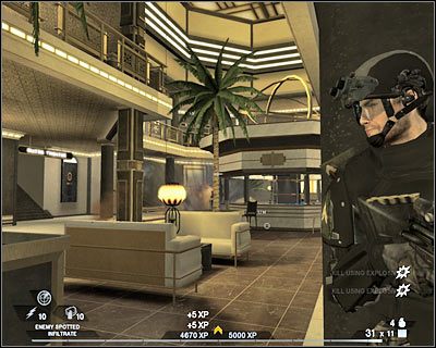 Skieruj się teraz z całą drużyną w stronę schodów po prawej, którymi przedostań się na wyższy poziom - Główna scena (cz.1) | Akt 5 - Teatr | Rainbow Six Vegas 2 - Tom Clancys Rainbow Six Vegas 2 - poradnik do gry