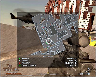 Przeskocz teraz przez murek i błyskawicznie skieruj się w lewo, gdyż praktycznie od razu znajdziesz się pod ostrzałem - Pościg (cz.3) | Akt 3 - Centrum rekreacyjne | Rainbow Six Vegas 2 - Tom Clancys Rainbow Six Vegas 2 - poradnik do gry