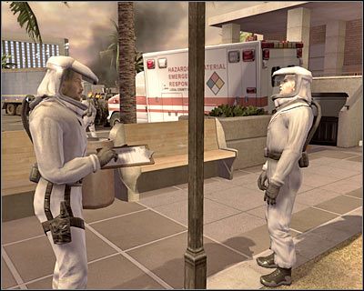 Gdy tylko odzyskasz kontrolę nad całą drużyną, skieruj się szybko w prawo i rozkaż swoim sojusznikom schowanie się za pokazanym na screenie murkiem - Pościg (cz.1) | Akt 3 - Centrum rekreacyjne | Rainbow Six Vegas 2 - Tom Clancys Rainbow Six Vegas 2 - poradnik do gry