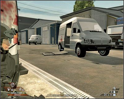 Spróbuj podejść trochę do przodu, ale z zachowaniem szczególnej ostrożności - Zakłady (cz.2) | Akt 2 - Stara część Vegas | Rainbow Six Vegas 2 - Tom Clancys Rainbow Six Vegas 2 - poradnik do gry