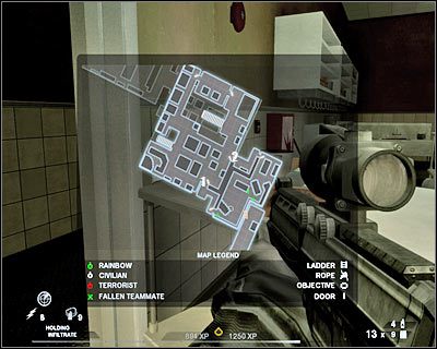 Dobrze byłoby wykorzystać granaty ogłuszające lub inne tego typu gadżety, dzięki czemu zwiększysz swoje szanse - Klub nocny (cz.3) | Akt 2 - Stara część Vegas | Rainbow Six Vegas 2 - Tom Clancys Rainbow Six Vegas 2 - poradnik do gry